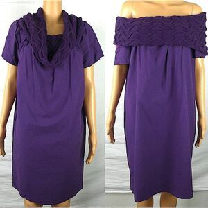 W By Worth Deep Jelly Poplin Knit off The Shoulder Dress NWT Purple Sweater 10